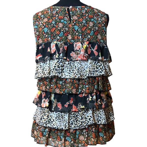 Tiered Mixed Print Ruffled Chiffon Sleeveless Top LUXE by NYC Design Co M - Picture 4 of 11